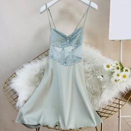 Women's Sleepwear Sexy Lace Hollow Out Nightgown Dress Women Suspender Nightdress Loungewear Summer Female Satin Dressing Gown Homewear