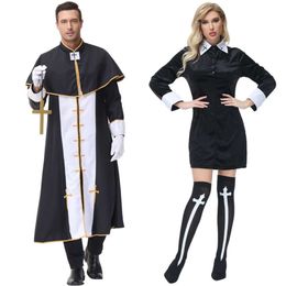 Halloween Couple Cosplay Priest Nun Pastor Costume