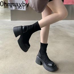 Boots Platform Woman Short Boot Fashion Slip On Thick Bottom Gothic Booties Designer Girl's Winter Shoes