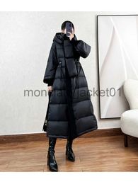 Women's Down Parkas Winter Long Thick Down Jacket for women with hooded pull chain and wide cuffs fashionable pufferfish black navy snow coat J231011