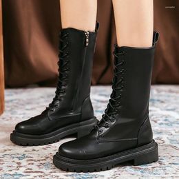 Boots British Style Non Slip Motorcycle For Women 2023 Autumn Winter Fashion Black PU Leather Combat Woman Botas De Mujer