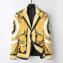 Новый бизнес-дизайнер мужчина костюм Blazer Высококачественные модные куртки Coats Flower Pattern для мужчин стилиста вышивка с длинным рукавом Свадебная вечеринка M-3XL