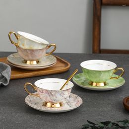Cups Saucers 4Pcs Marble Texture Cup And Dish Set Wedding Gifts Practical Tea Friend Engagement Birthday Hand Gift