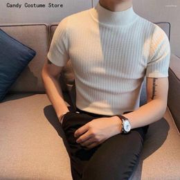Men's Polos Casual Pull Homme Pullovers Autumn Short Sleeve Knitted Sweater Men Tops Clothing All Match Slim Fit Stretch Turtleneck