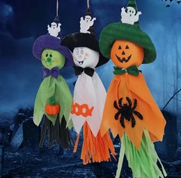 3pcs 3-Color Halloween Props Decoration Ghost Pull Flower Halloween Pumpkin Charm (orange+white+green)