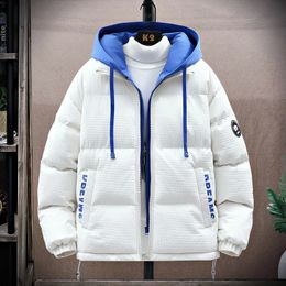 Men's Jackets Technical Jacket Winter Fake Two-Piece Hooded Coat Cotton-Padded Thick Warm Harajuku Fashion Youth Oversize Parkas 231011