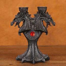 Decorative Objects Figurines Resin Candlestick Halloween Mediaeval Dragon Altar Statue Sculpture Holder Stand 2 Pcs Candle Sticks Home Desk Decor 231010