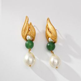 Dangle Earrings LONDANY Vintage Pearl Plated With 18k Gold Flame Stone Summer Female