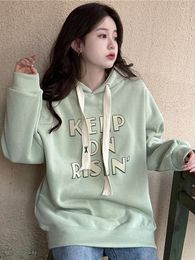 Women's Hoodies Autumn Winter Cute Plush Thickened 2023 Warm Long Sleeved Sweater Coat Letter Printing Loose Sweatshirts Top