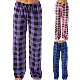 Women's Sleepwear Sleep Pants Universal All-Matched Female Plaid Ladies Casual Stretch For Home