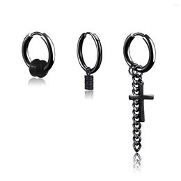 Dangle Earrings 2-3PCS Stainless Steel Hoop With Cross Bead Long Chain Huggie Hinged Punk Hiphop Piercings For Men Women