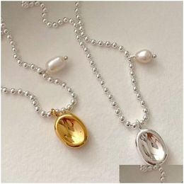 Pendant Necklaces 100% 925 Sterling Sier Necklaces Pendants Dog Chain Irregar Freshwater Pearl Geometric Pendant Necklace For Jewellery Dh1Hv