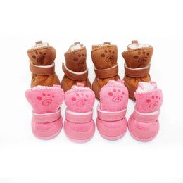 Pet Protective Shoes Pet Dog Shoes Winter Warm Keep Clean 4 pcs set Dog Boots Cotton Anti Slip Protect Snow Footwear for Puppy Kitten Rubber Outdoor 231011