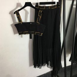 Women Black Dresses Vests Sexy Halter Tops Dress Creative Embroidery Female Camis Dresses Set284g