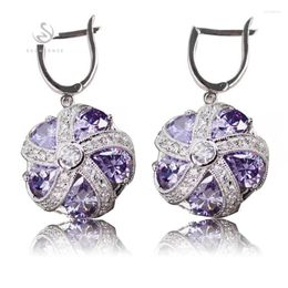 Dangle Earrings SHUNXUNZE Big Dangling Christmas For Women Accessories Pink Purple Cubic Zirconia Pattern Rhodium Plated R450 R480