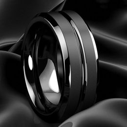 Exquisite 8MM Men's Jewelry Tungsten Carbide Ring Black Groove Matte Stainless Steel Wedding Engagement Party Anniversary Rin287k