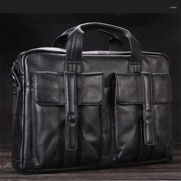 Briefcases High Class Luxury Men Genuine Leather Office Bag Business Male 15"Laptop Shoulder S Tote Black