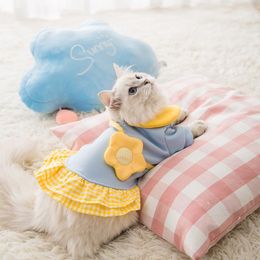 Dog Apparel Pet Autumn And Winter Shoulder Bag Dress Cloth Doll Blue Cat Puppy Clothing Warmth Anti Hair Loss