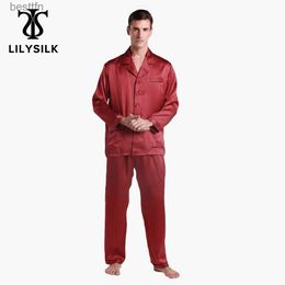 Men's Sleepwear LILYSILK 100 Silk Pyjamas Set For Men 22 momme Luxury Natural With Contrast Trim Men's Clothing Free ShippingL231011