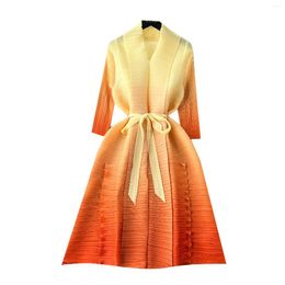 Casual Dresses Amolapha Women Europe And The United States Fashion Gradient Color Pleated Dress Loose Lace-up Advanced Elegant Skirts