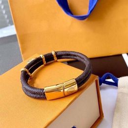 Designer Letter Bracelet Gold Bracelets Womens Mens Double Deck Leather High Quality Fashion Brand Bangle Lock Pendants Anniversar191E