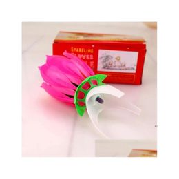 Party Favor Lotus Music Candle Singing Birthday Party Cake Flash Flower Accessories Holiday Supplies Home Garden Festive Party Supplie Dhf21