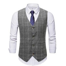 Men's Vests For Men Slim Fit V-neck Plaid Single-breasted Suit Vest Top Casual Sleeveless Formal Business Jacket209J