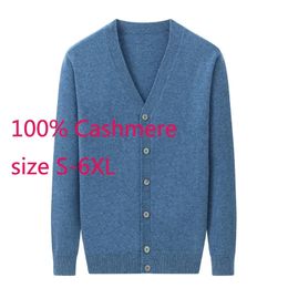 Men's Sweaters Arrival Fashion High Quality 100 Cashmere Cardigan Men Young Large Jacket Vneck Computer Knitted Plus Size S4XL 5XL 6XL 231010