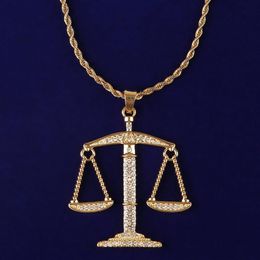 Balance Scales Pendant Full Cubic Zircon Iced Out Men's Hip Hop Rock Jewellery Gold Silver Color308S