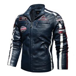 Men's Leather Faux Leather Mens Vintage Motorcycle Jacket Men Fashion Biker Leather Jacket Male Embroidery Bomber Coat Winter Fleece Pu Overcoat 231010