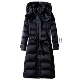 Women's Down Parkas Women's Long Lace-up Hooded Down Jacket Zipper Puffer Black red dark blue plus size 4XL10XL Coat J2301011