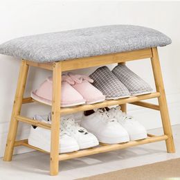 Storage Holders Racks Nordic Modern Shoe Organiser Solid Wood Double Shoe Stand Soft Bag Cushion Shoe Cabinets Stable Bearing Hallway Bench 231007