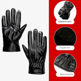 Autumn Winter Outdoor Cold-Proof Riding Warm Gloves Men Women Fashion Soft Fleece-Lined PU Leather Finger Gloves Mittens