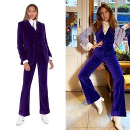 Women's Two Piece Pants Royal Purple Women Suits 3 Pieces Party Suit Single Breasted Deep V Neck Slim Fit Fashion Real Image Coat Wide Leg