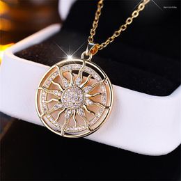 Pendant Necklaces Hollow Out Round Sunflower Zircon Fashion White Necklace For Women Dazzling Jewelry Thanksgiving Day Gift