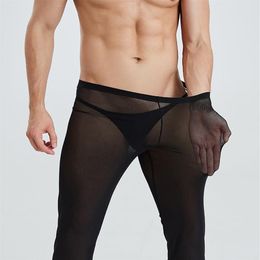 Sexy Mens Breathable Mesh Sheer See-through Loose Pyjamas Lounge Pants Soft Comfortable Trousers Sleep Pants275S