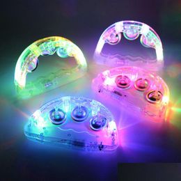 Led Toys Mini Tambourine Led Toys For Kids And Adts Light Up Tambourines Musical Instruments Toy Handheld Flashing Glow Game Birthday Dh2V4