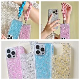 Bling Girls Foil Cases For Samsung A25 A24 A54 S23 Ultra FE S22 Plus Note 20 A34 A14 A04 A73 A53 A33 Luxury Glitter Sequin Confetti Soft TPU Phone Cover With Chian Strap