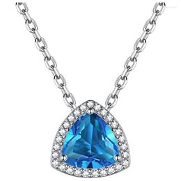 Pendant Necklaces Fashion Bright Triangular Blue Zirconia Necklace For Women 2023 Female Wedding Party Jewellery Gift Simple Accessories