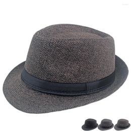 Berets Autumn And Winter Men Fedoras Woollen Panama Hats 58cm Small Brim Jazz Caps Gentleman Dark Style Casual 2023 LM0113