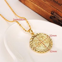 Women men's Faith Solid Gold GF 24K Yellow Chain Round Shape Pendant Jewelry 19 6 Classic Muslim Whole260C