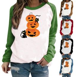 Women's Hoodies Large Light Crew Neck Sweatshirt With Long Sleeves Halloween Pumpkin Print Loose Fitting Ladies Zip Up Sweatshirts