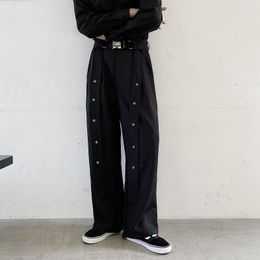 Men's Pants Streetwear Riveted Cool Casual Wide Leg Trousers Korean Fashion Lace Up Formal Office