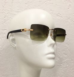 Rimless Wood Temple Sunglasses Green Gradient Lens Vintage Glasses 0047 Mens Designer Sunglasses Shades UV400 Eyewear with Box