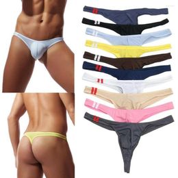 Underpants 10PCS Lot Sexy Mens Underwear Low Waist Cueca Ice Silk G-String Gay T-Back Thong Jockstrap Bikini Briefs Panties212Q