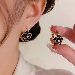 Hoop Earrings Copper Plated 18K Gold Korean Simple And Elegant Design Flower Shape Women Retro Light Luxury Jewellery