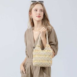 ENSPT Maple Handheld Bag Women's Bag Small Design Commuter Bag Fashion Wood Bead Woven Bag Women's Bag