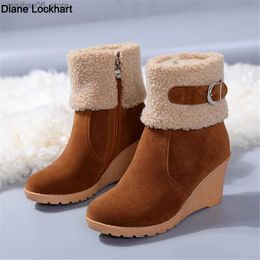 Boots Winter Boots Women Fur Warm Snow Boots Ladies Side Zip Wedges Flock Booties Ankle Boots Comfortable Shoes Casual Female Boots Q231012