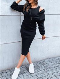 Women's casual dress 2023 autumn/winter new zippered jacket hooded sports sweater tight fitting dress women's two-piece set