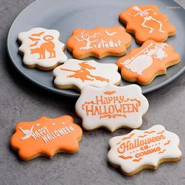 Baking Moulds Happy Halloween Cookie Cutter Coffee Cake Spray Stencils Template Mesh Biscuit Fondant Mould Frame DIY Decorating Tools